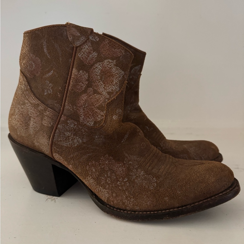 Women's Brown Suede Ankle Booties - Western-Inspired